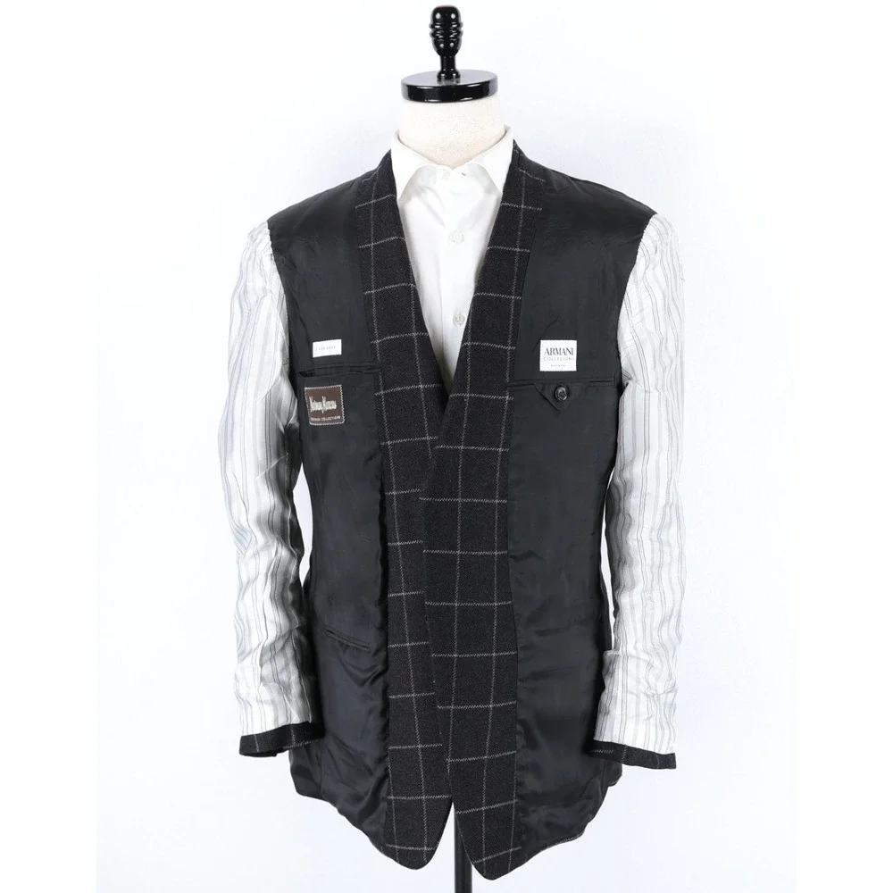 Armani Collezioni Blazer Mens 40R Black Gray Windowpane Cashmere Made in Italy